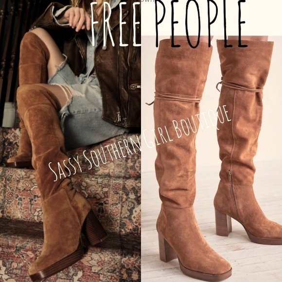 Olivia Mark Khaki Suede Knee High Boots ?⭐Free People Rust Tan